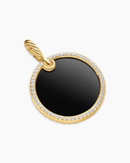 Womens DY Elements® Disc Pendant in 18K Yellow Gold with Black Onyx and Diamond Rim, 24mm