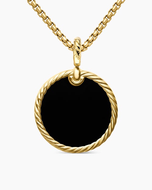 Womens DY Elements® Disc Pendant in 18K Yellow Gold with Black Onyx and Diamond Rim, 24mm