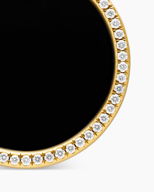 Womens DY Elements® Disc Pendant in 18K Yellow Gold with Black Onyx and Diamond Rim, 24mm