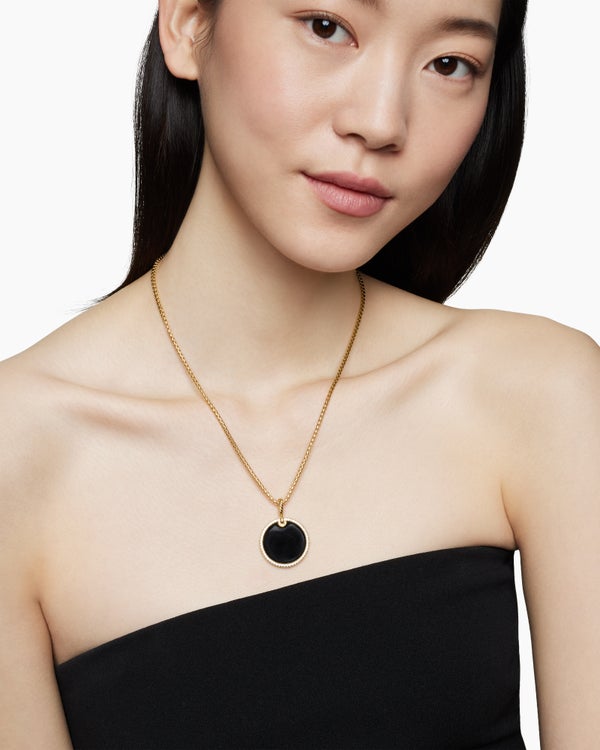DY Elements® Disc Pendant in 18K Yellow Gold with Black Onyx and Diamond Rim, 24mm