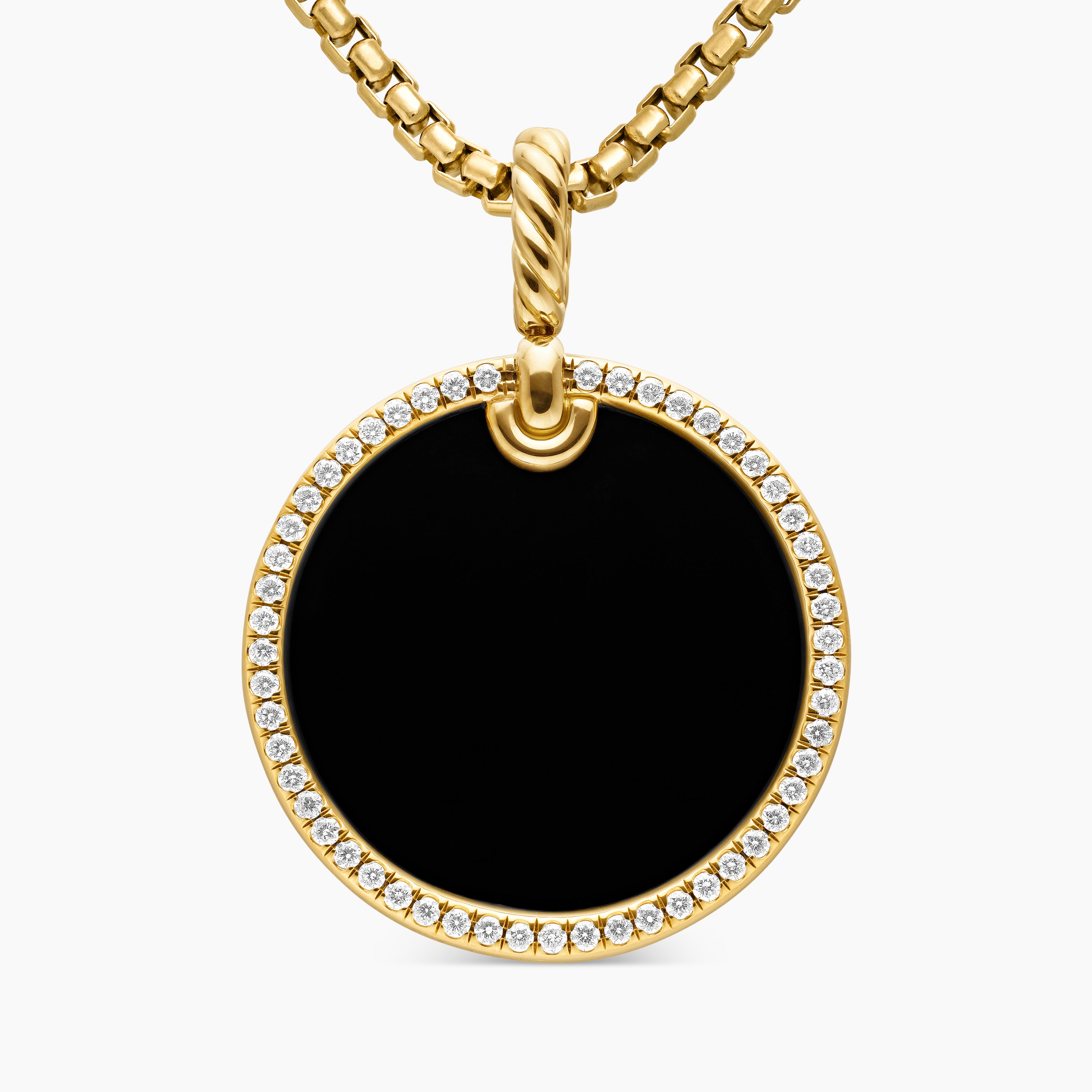 Womens DY Elements&reg; Disc Pendant in 18K Yellow Gold with Black Onyx and Diamond Rim, 24mm