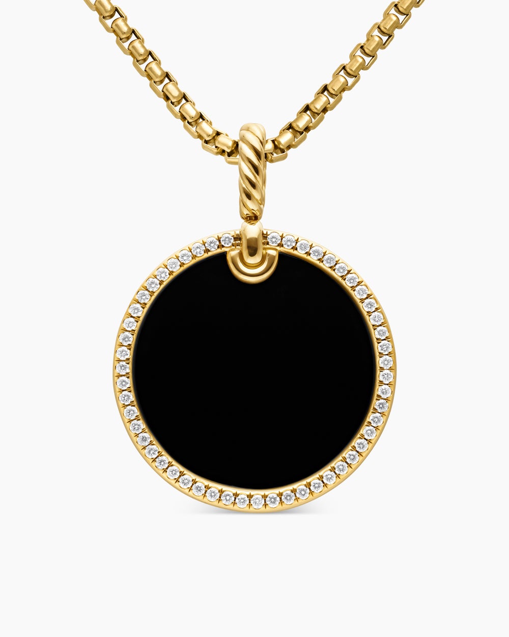 Pendentif disque DY Elements® en or jaune 18 carats avec onyx noir et bordure de diamants, 24 mm femmes