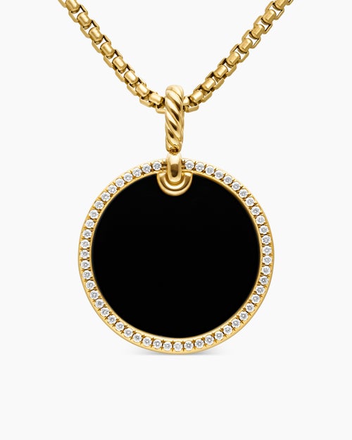 Womens DY Elements® Disc Pendant in 18K Yellow Gold with Black Onyx and Diamond Rim, 24mm