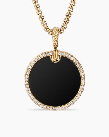 DY Elements® Disc Pendant in 18K Yellow Gold with Black Onyx and Diamond Rim, 24mm