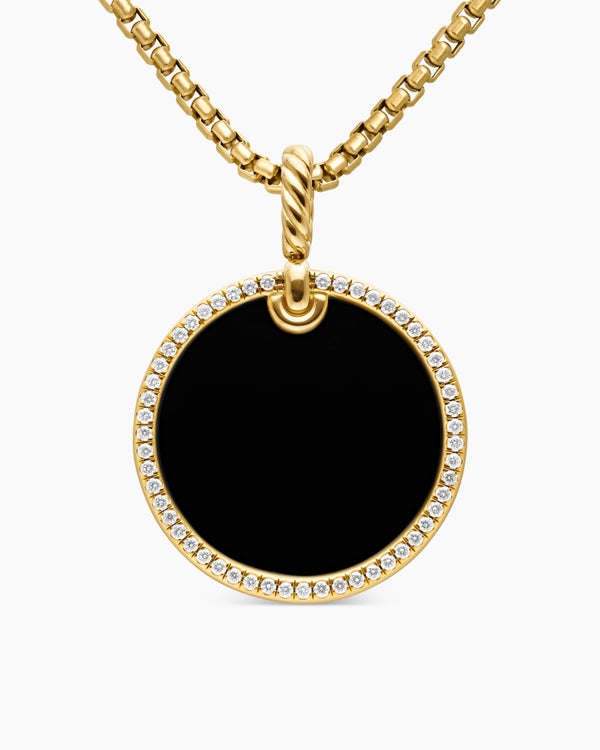 DY Elements® Disc Pendant in 18K Yellow Gold with Black Onyx and Diamond Rim, 24mm