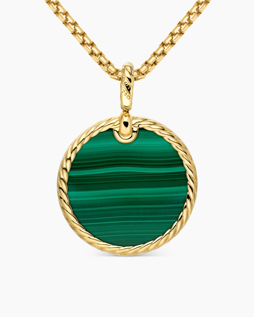 Pendentif disque DY Elements® en or jaune 18 carats avec malachite et bordure de diamants, 24 mm femmes