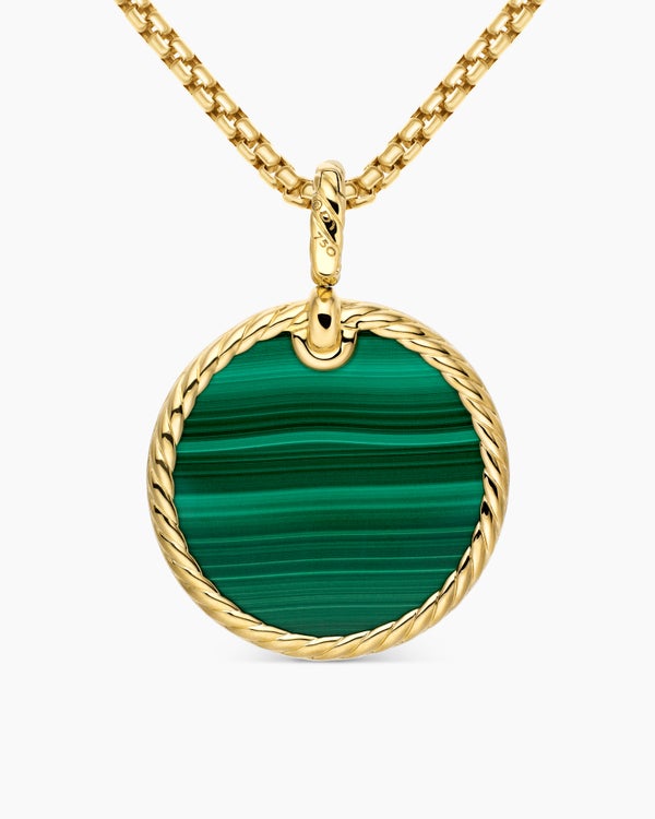 DY Elements® Disc Pendant in 18K Yellow Gold with Malachite and Diamond Rim, 24mm