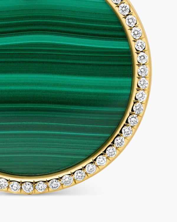 DY Elements® Disc Pendant in 18K Yellow Gold with Malachite and Diamond Rim, 24mm
