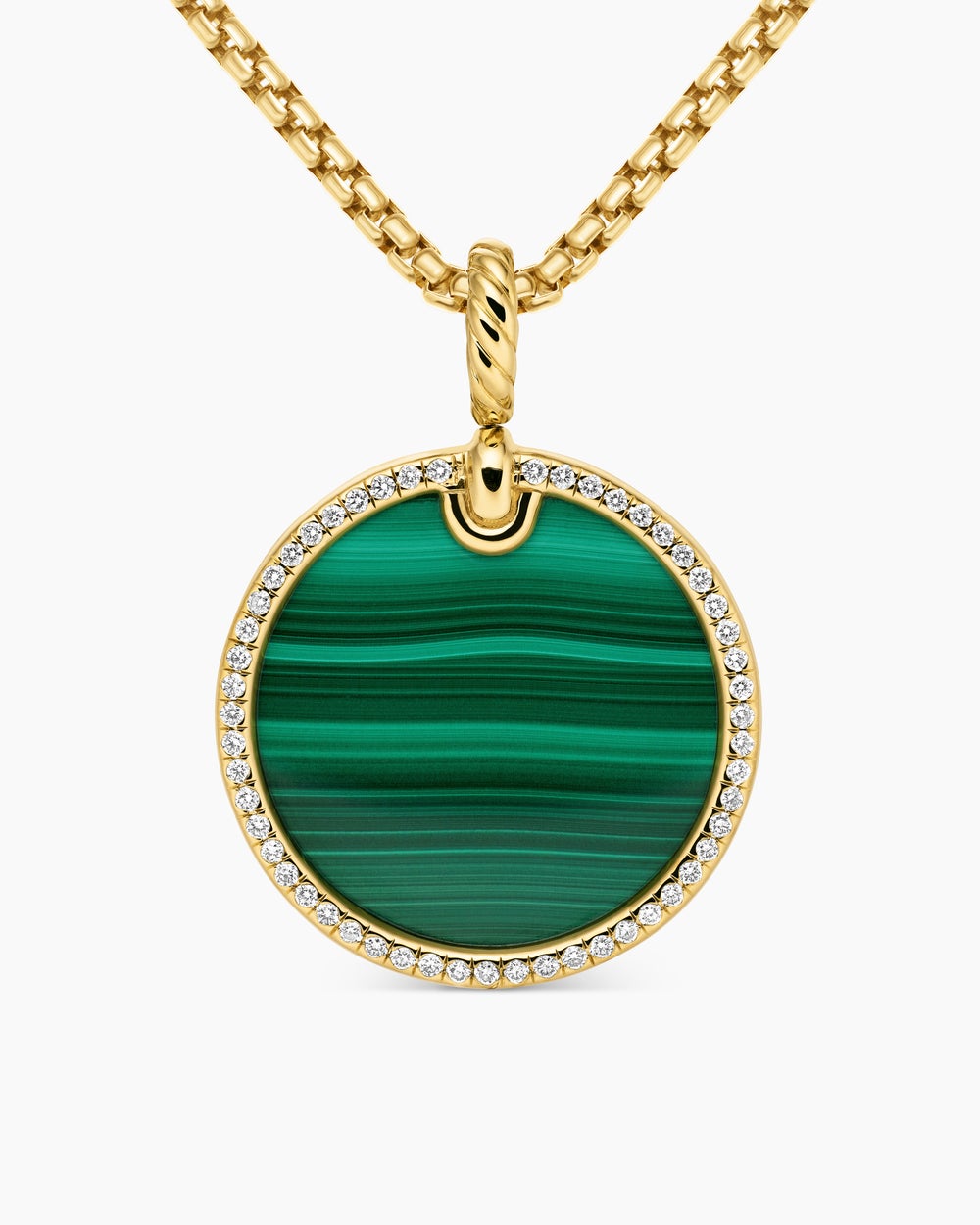 Pendentif disque DY Elements® en or jaune 18 carats avec malachite et bordure de diamants, 24 mm femmes