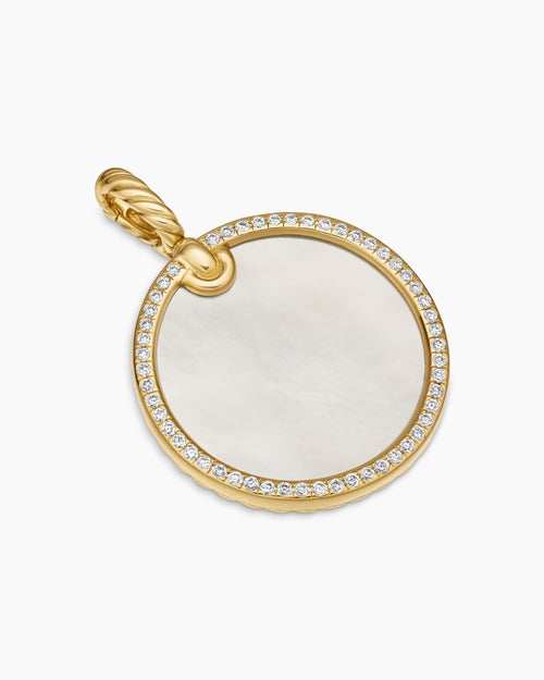 Womens DY Elements® Disc Pendant in 18K Yellow Gold with Mother of Pearl and Diamond Rim, 24mm