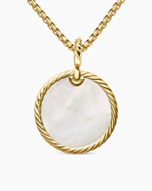 Womens DY Elements® Disc Pendant in 18K Yellow Gold with Mother of Pearl and Diamond Rim, 24mm