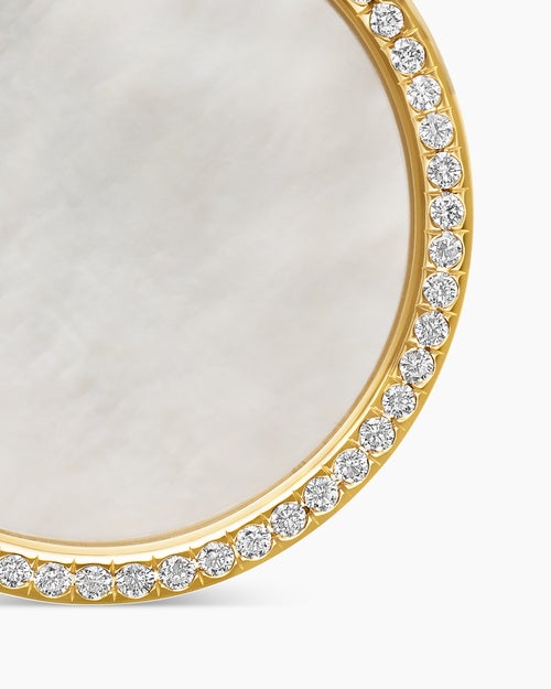 Womens DY Elements® Disc Pendant in 18K Yellow Gold with Mother of Pearl and Diamond Rim, 24mm