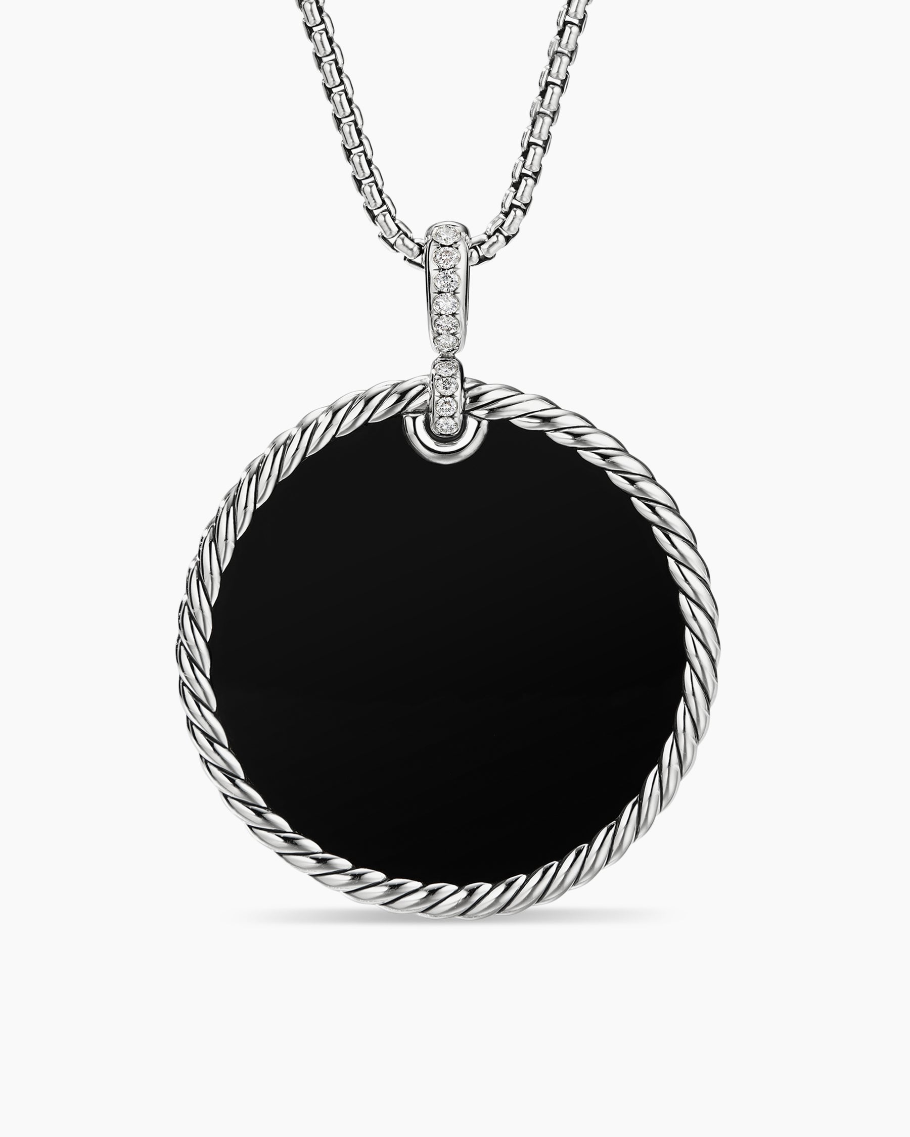 David Yurman DY Elements Eclipse Pendant Necklace with Black Onyx Reversible to Mother of Pearl, 18K Yellow Gold and Pavé Diamonds