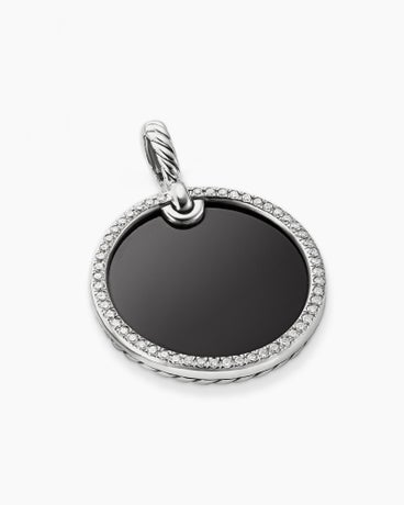 DY Elements® Disc Pendant in Sterling Silver with Black Onyx and Diamond Rim, 24mm