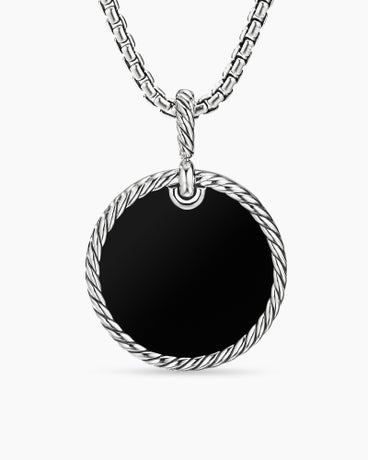 DY Elements® Disc Pendant in Sterling Silver with Black Onyx and Diamond Rim, 24mm