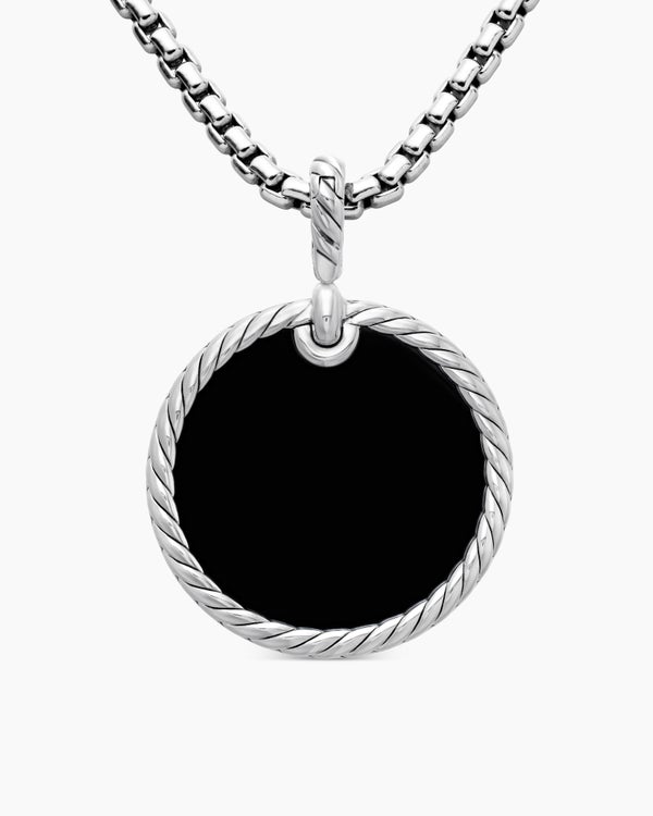 DY Elements® Disc Pendant in Sterling Silver with Black Onyx and Diamond Rim, 24mm