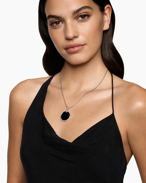 DY Elements® Disc Pendant in Sterling Silver with Black Onyx and Diamond Rim, 24mm