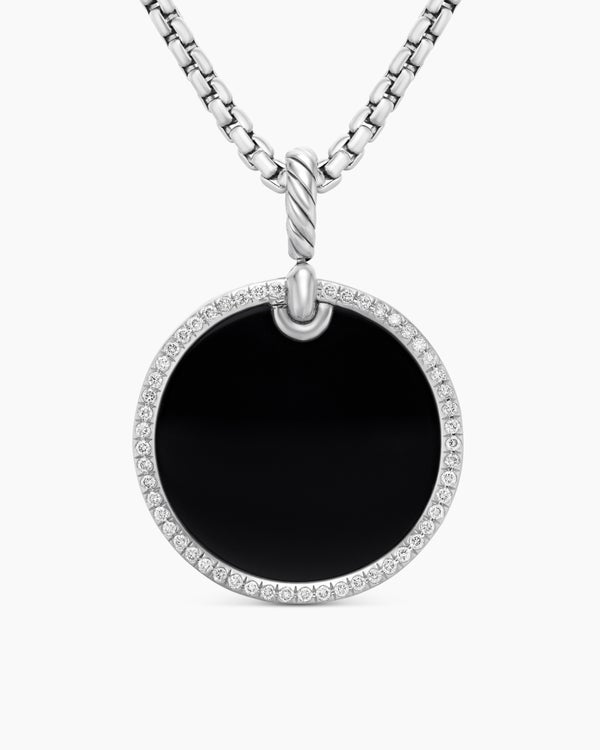DY Elements® Disc Pendant in Sterling Silver with Black Onyx and Diamond Rim, 24mm
