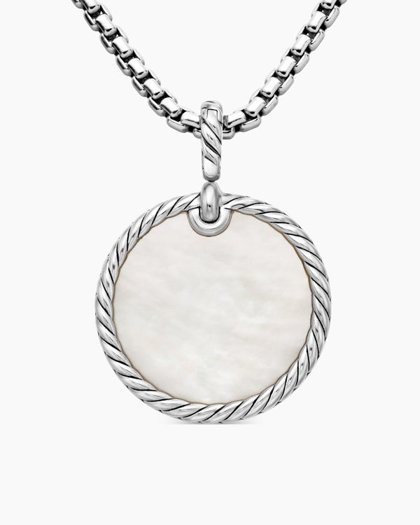 DY Elements® Disc Pendant in Sterling Silver with Mother of Pearl and Diamond Rim, 24mm