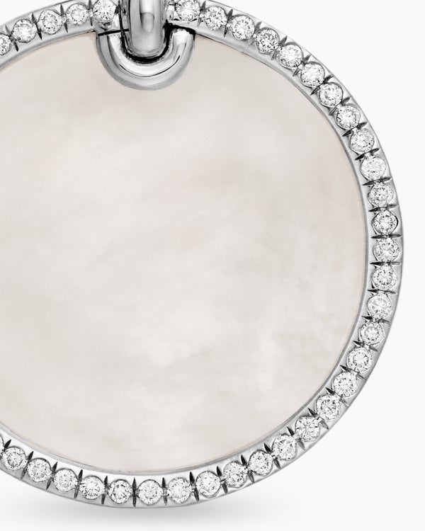 DY Elements® Disc Pendant in Sterling Silver with Mother of Pearl and Diamond Rim, 24mm