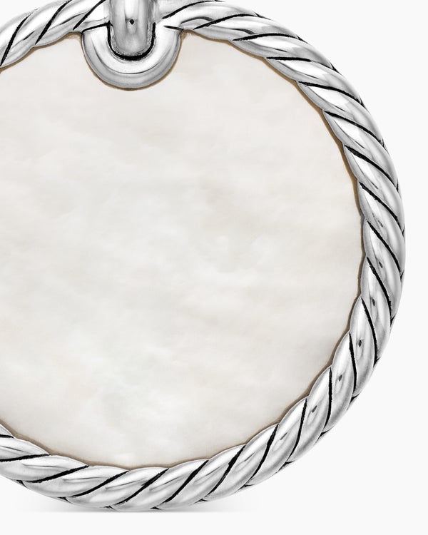 DY Elements® Disc Pendant in Sterling Silver with Mother of Pearl and Diamond Rim, 24mm