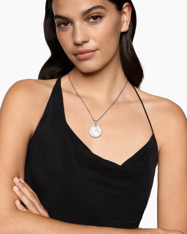 DY Elements® Disc Pendant in Sterling Silver with Mother of Pearl and Diamond Rim, 24mm