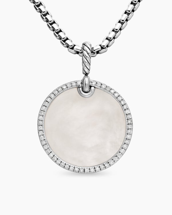 DY Elements® Disc Pendant in Sterling Silver with Mother of Pearl and Diamond Rim, 24mm