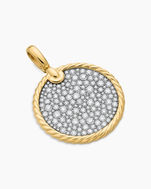 Womens DY Elements® Disc Pendant in 18ct Yellow Gold with Diamonds, 24mm