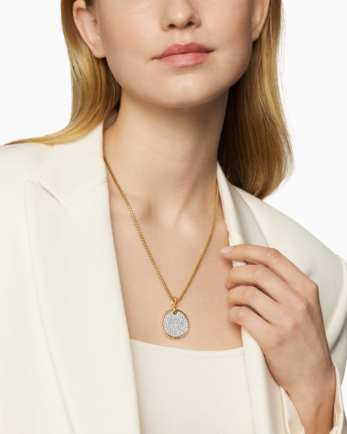 Womens DY Elements® Disc Pendant in 18ct Yellow Gold with Diamonds, 24mm