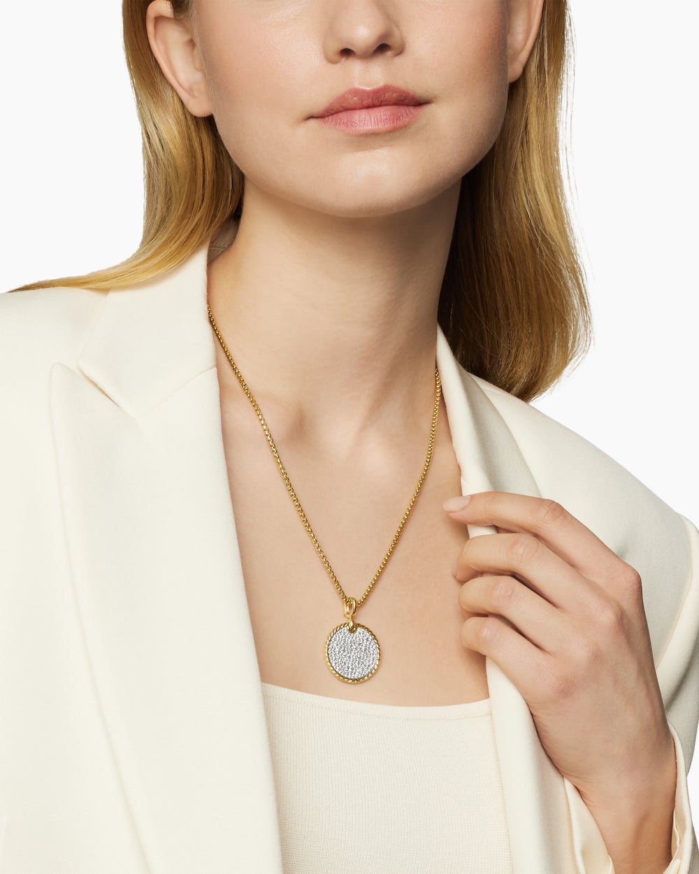 Womens DY Elements® Disc Pendant in 18K Yellow Gold with Diamonds, 24mm