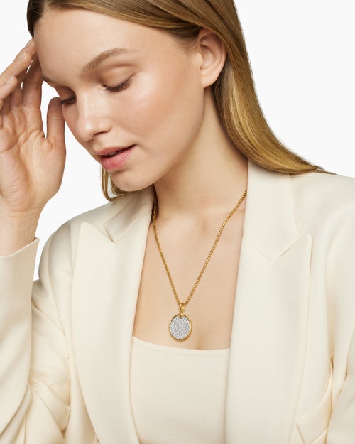 Womens DY Elements® Disc Pendant in 18K Yellow Gold with Diamonds, 24mm