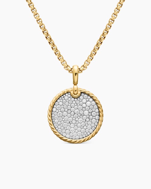Womens DY Elements® Disc Pendant in 18K Yellow Gold with Diamonds, 24mm