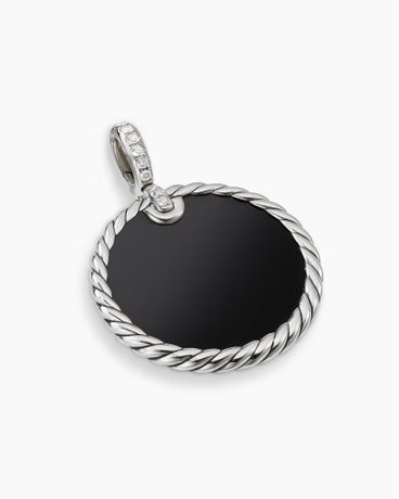 DY Elements® Reversible Disc Pendant in Sterling Silver with Black Onyx Reversible to Mother of Pearl and Diamonds, 24mm