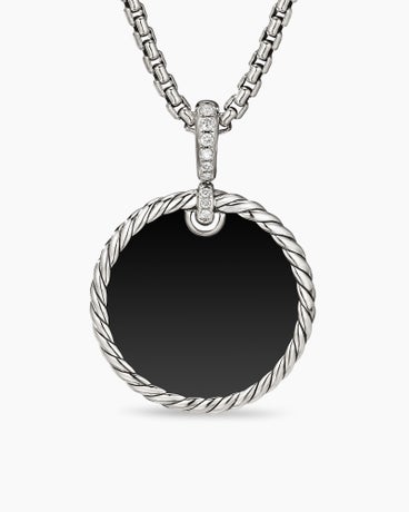 DY Elements® Reversible Disc Pendant in Sterling Silver with Black Onyx Reversible to Mother of Pearl and Diamonds, 24mm