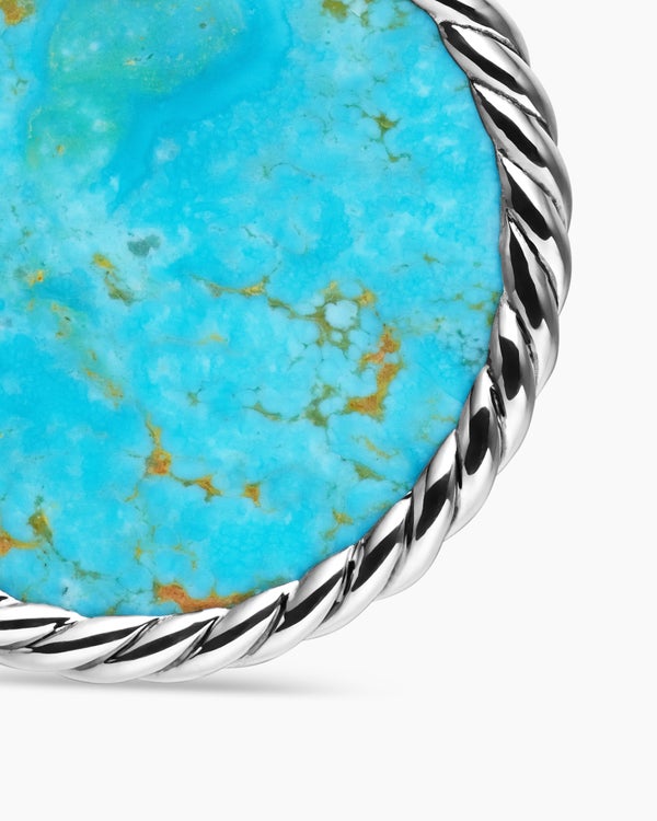 DY Elements® Reversible Disc Pendant in Sterling Silver with Turquoise Reversible to Mother of Pearl and Diamonds, 24mm