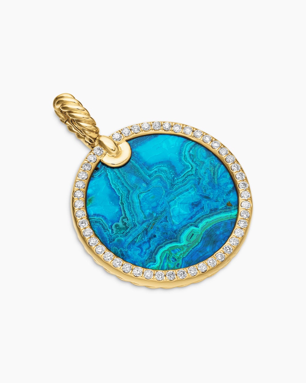 Womens Limited DY Elements® Disc Pendant in 18K Yellow Gold with Chrysocolla and Diamonds, 24mm
