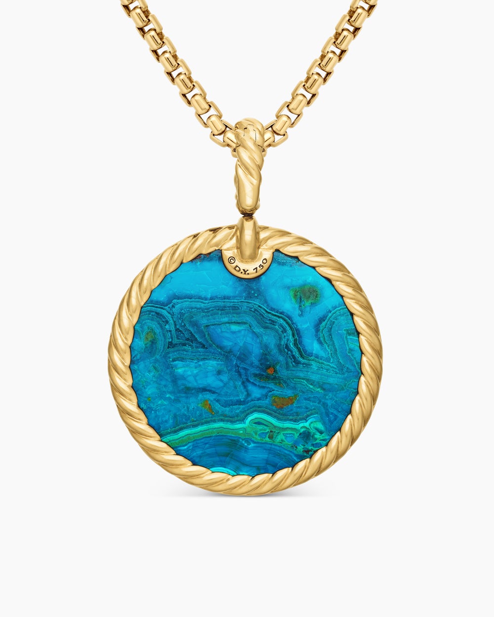 Womens Limited DY Elements® Disc Pendant in 18K Yellow Gold with Chrysocolla and Diamonds, 24mm