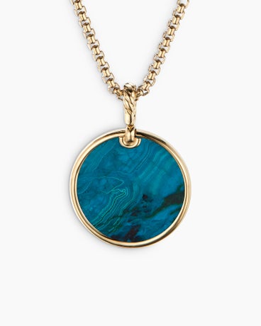 Limited DY Elements® Disc Pendant in 18K Yellow Gold with Chrysocolla and Diamonds, 24mm