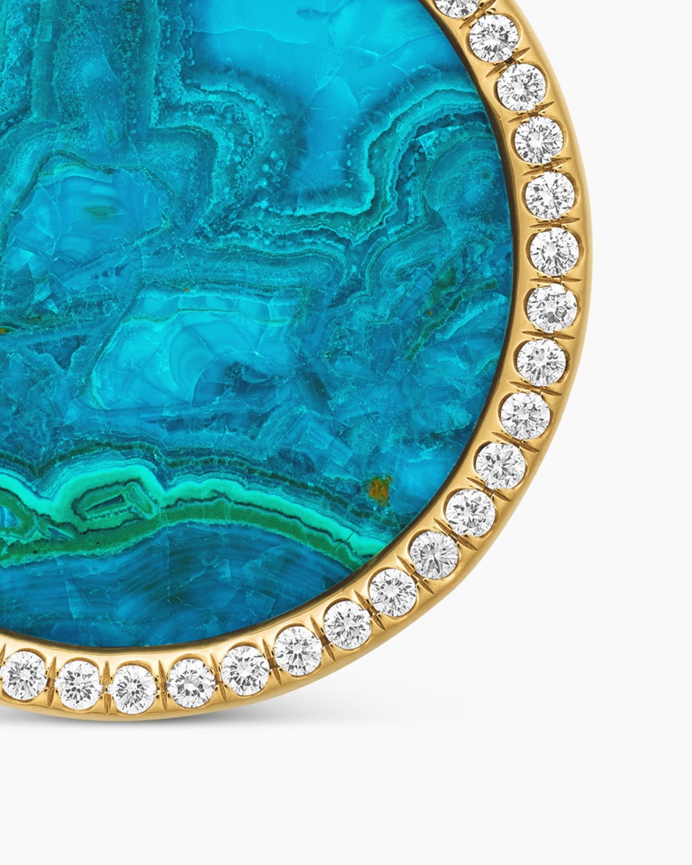 Womens Limited DY Elements® Disc Pendant in 18K Yellow Gold with Chrysocolla and Diamonds, 24mm