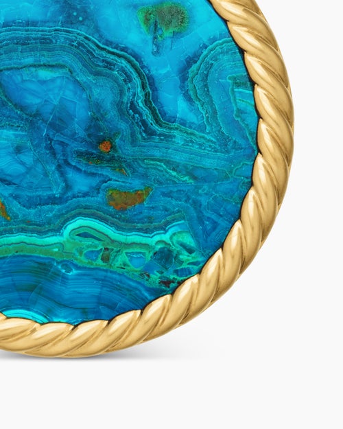 Womens Limited DY Elements® Disc Pendant in 18K Yellow Gold with Chrysocolla and Diamonds, 24mm