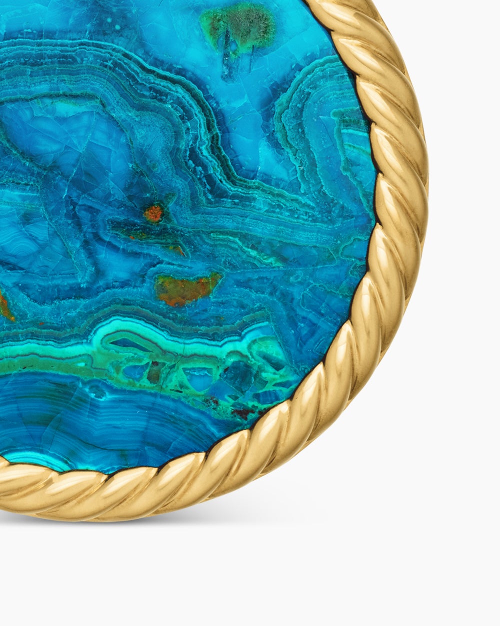 Womens Limited DY Elements® Disc Pendant in 18K Yellow Gold with Chrysocolla and Diamonds, 24mm
