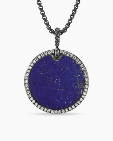 DY Elements® Disc Pendant in Blackened Silver with Lapis and Diamonds, 32mm