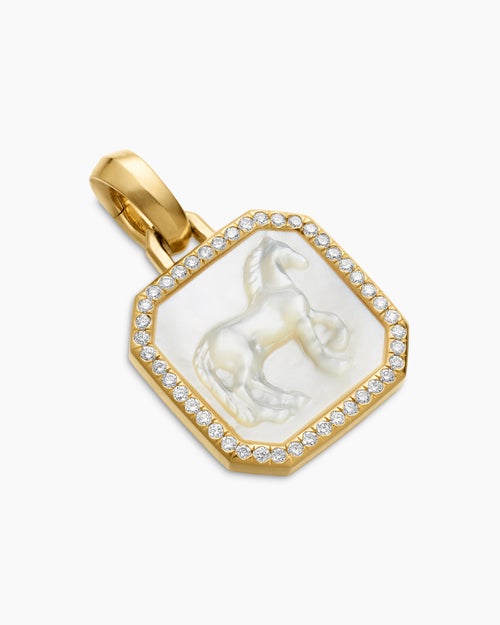 Womens Petrvs® Horse Amulet in 18K Yellow Gold with Mother of Pearl and Diamonds, 16.4mm
