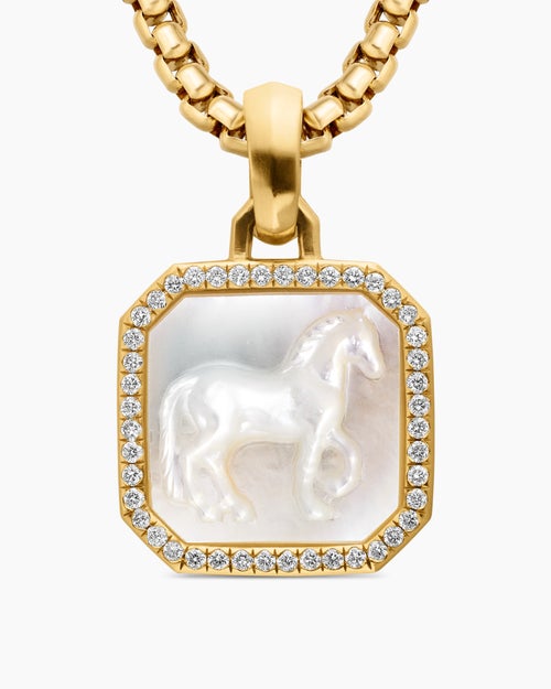 Womens Petrvs® Horse Amulet in 18K Yellow Gold with Mother of Pearl and Diamonds, 16.4mm