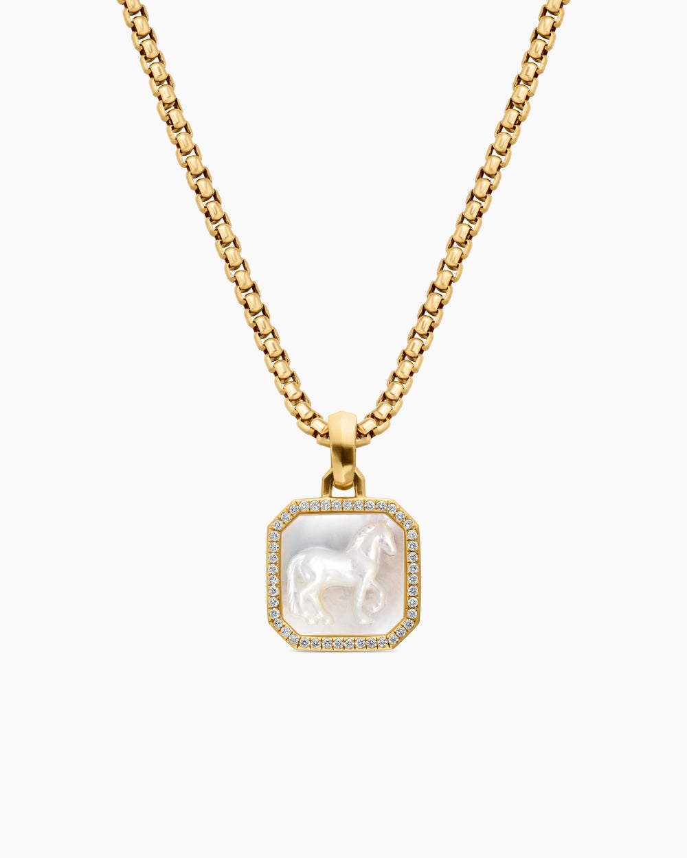 Womens Petrvs® Horse Amulet in 18K Yellow Gold with Mother of Pearl and Diamonds, 16.4mm