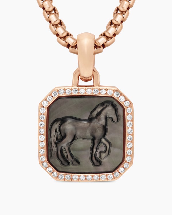 Petrvs® Horse Amulet in 18K Rose Gold with Black Mother of Pearl and Diamonds, 16.4mm
