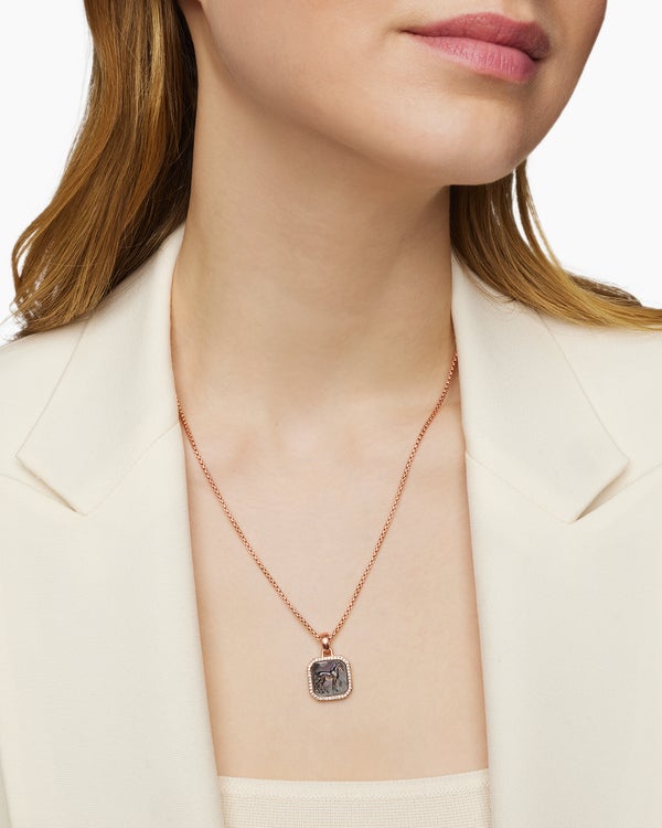 Petrvs® Horse Amulet in 18K Rose Gold with Black Mother of Pearl and Diamonds, 16.4mm