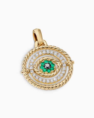 Evil Eye Mobile Amulet in 18K Yellow Gold with Pavé Emeralds and Diamonds, 20.5mm