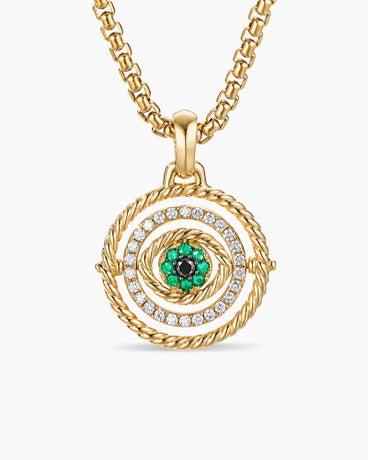 Evil Eye Mobile Amulet in 18K Yellow Gold with Pavé Emeralds and Diamonds, 20.5mm