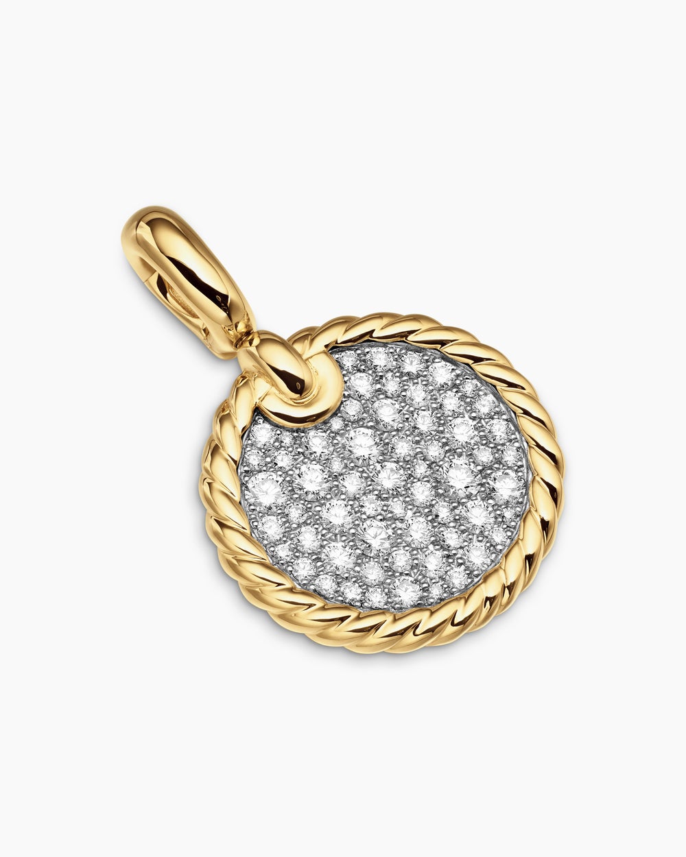 Womens DY Elements® Disc Pendant in 18ct Yellow Gold with Diamonds, 14mm